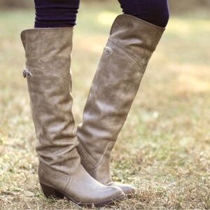 FRYE 7B Jane Tall Cuff Over the Knee Taupe Leather Riding Boots